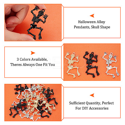 12Pcs 3 Colors Halloween Alloy Pendants FIND-OC0002-58-1