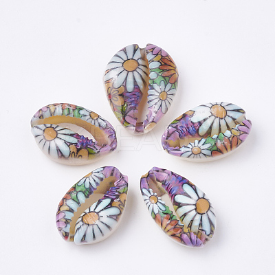 Printed Natural Cowrie Shell Beads X-SHEL-S274-27D-1