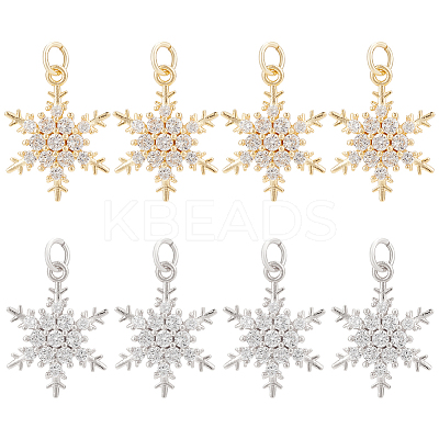 8Pcs 2 Colors Rack Plating Brass Micro Pave Clear Cubic Zirconia Pendants KK-BC0011-43-1