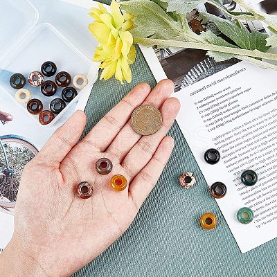 Natural Brecciated Jasper & Yellow Jade & Tiger Eye & Indian Agate & Black Agate(Dyed & Heated) European Beads G-NB0001-42-1