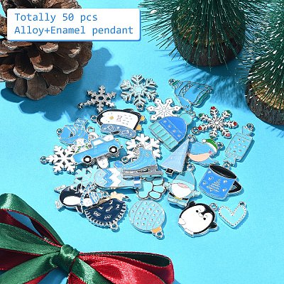 50Pcs 25 Styles Winter Theme Alloy Enamel Pendants ENAM-YW0005-59-1