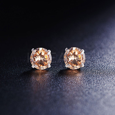 Rhodium Plated 925 Sterling Silver Four Pronged Ear Studs JE420E-03-1