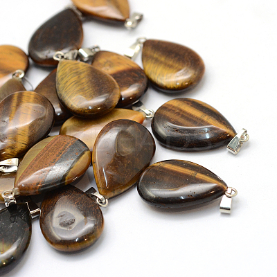 Teardrop Natural Tiger Eye Pendants G-Q368-06-1