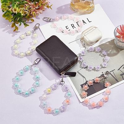 6pcs 6 colors Candy Color Flower Beaded Bracelet Resin Pendant Decorations HJEW-WR0001-05-1