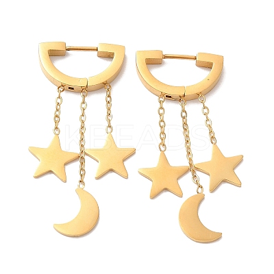 Ion Plating(IP) 304 Stainless Steel Star & Moon Dangle Hoop Earrings EJEW-E286-11G-1