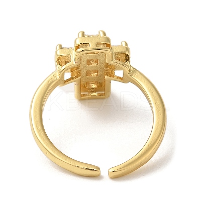 Cross Brass Micro Pave Clear Cubic Zirconia Open Cuff Rings RJEW-U008-20G-1