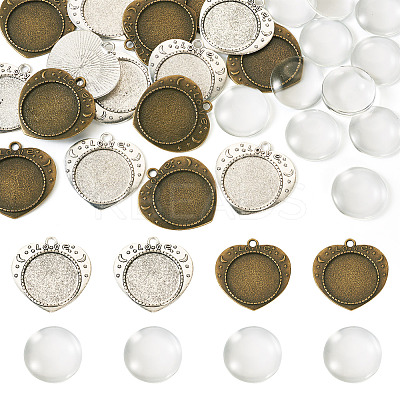32Pcs 3 Styles Tibetan Style Alloy Pendant Cabochon Settings with Transparent Glass Cabochons FIND-TA0004-79-1