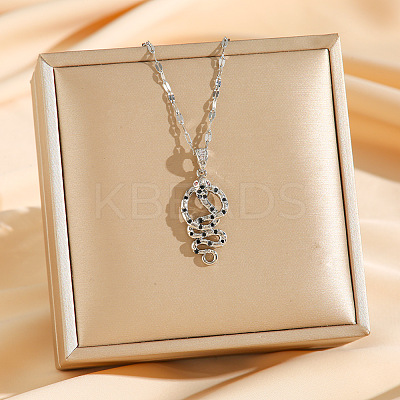 Brass Micro Pave Black Cubic Zirconia Snake Pendant Necklaces NJEW-K280-08P-1