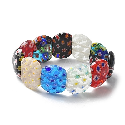 Handmade Millefiori Lampwork Beaded Stretch Bracelets for Men Women BJEW-G738-01B-15-1
