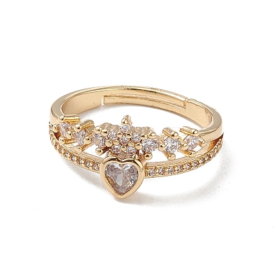 Heart Clear Cubic Zirconia Adjustable Ring RJEW-M146-04G-1