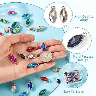 48Pcs 12 Colors Zinc Alloy Glass Pendants GLAA-TA0003-24-1