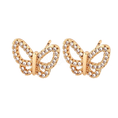 Butterfly Brass Micro Pave Clear Cubic Zirconia Stud Earrings for Women EJEW-G428-07G-1