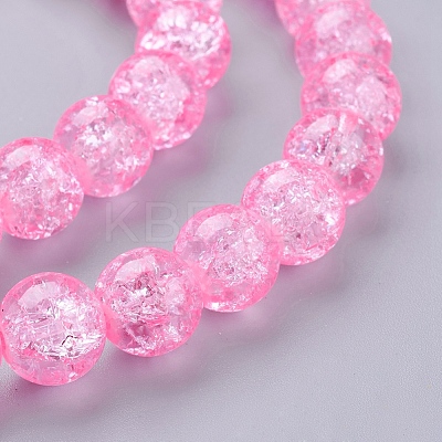 1Strand Hot Pink Transparent Crackle Glass Round Beads Strands X-CCG-Q001-10mm-02-1