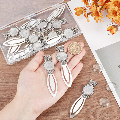 12Pcs Owl Tibetan Style Alloy Bookmarks Cabochon Settings TIBE-HY0001-08-1