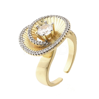 Brass Micro Pave Clear Cubic Zirconia Cuff Rings for Women RJEW-G347-05G-1