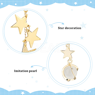 2 Pairs 2 Style Cat Eye Planet & Brass Star Asymmetrical Earrings EJEW-AN0002-20-1