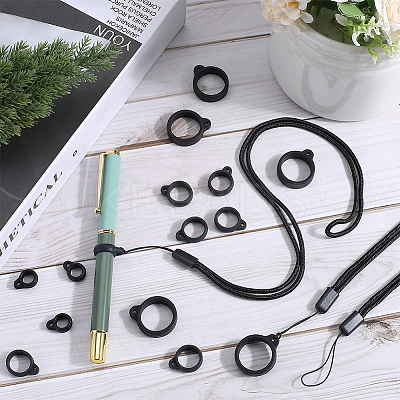 40Pcs 4 Style Silicone Rings with 10Pcs Adjustable Necklace Lanyard Anti-Lost Pendant Holder DIY-GF0008-10-1