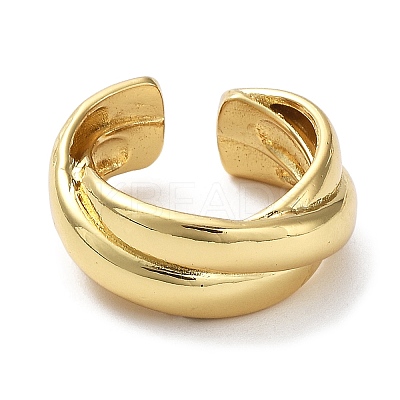 Rack Plating Brass Criss Cross Open Cuff Rings for Women RJEW-Q777-04G-1