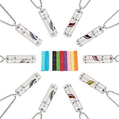 2Pcs 2 Styles Anti-Tarnish Stainless Steel Mini Hollow Column Perfume Bottle Necklaces NJEW-DR0001-02A-1