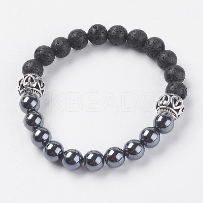 Natural Lava Rock Beads Stretch Bracelets BJEW-E326-04-1