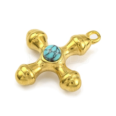 Synthetic Turquoise & 304 Stainless Steel Cross Pendants LS-STAS-H221-01G-03-1