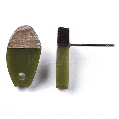 Opaque Resin & Walnut Wood Stud Earring Findings MAK-N032-010A-B02-1