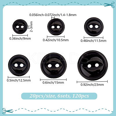120Pcs 6 Styles 2-Hole Resin Buttons FIND-DR0001-45B-1