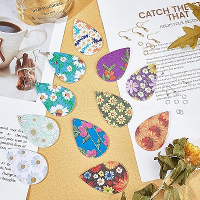 DIY 11Pairs Flower Pattern PU Leather Earring Making Kits DIY-FH0002-40-1