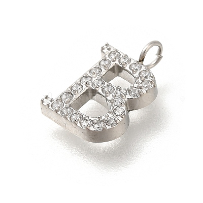 304 Stainless Steel Micro Pave Cubic Zirconia Pendants STAS-H228-06P-B-1