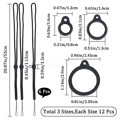 36Pcs 3 Style Silicone Rings with 6Pcs Polyester Necklace Lanyard Anti-Loss Pendant Holder DIY-GF0008-05-1