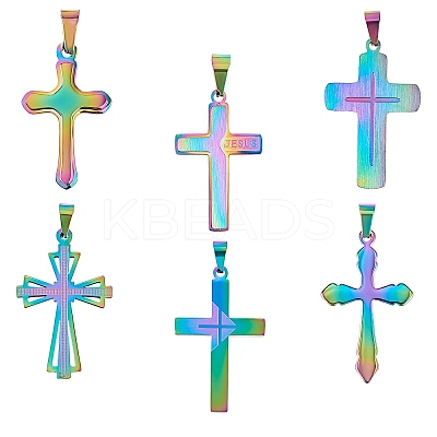 6Pcs 6 Style Ion Plating(IP) 304 Stainless Steel Pendants STAS-SZ0002-04-1