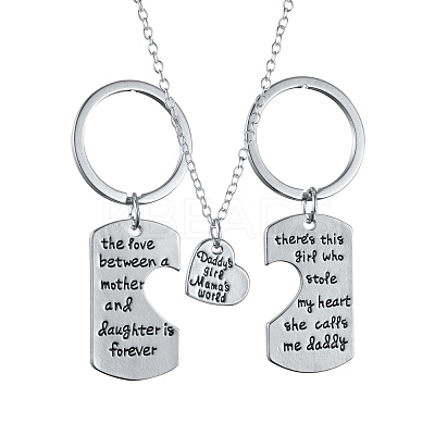 Daddy Mother Daughter Forever Love Family Heart Puzzle Jewelry Sets SJEW-K155-02P-1