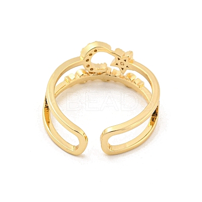 Star & Moon Brass Micro Pave Clear Cubic Zirconia Open Cuff Rings RJEW-G309-31G-1