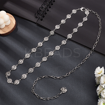 1Pc Iron Rhinestone Sparkling Flower Link Chains Belt with Alloy Cable Chains AJEW-FG0003-49-1