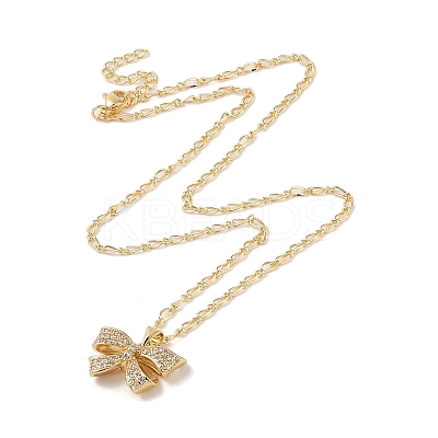 Brass Micro Pave Clear Cubic Zirconia Bowknot Pendant Necklaces for Women NJEW-S432-02G-02-1
