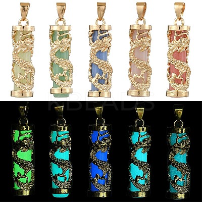 5Pcs 5 Colors Synthetic Luminous Stone Column Pendants FIND-YW0005-92-1