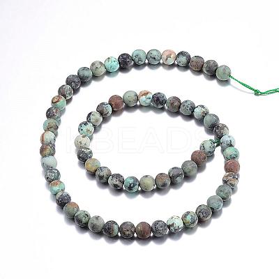 Frosted Natural African Turquoise(Jasper) Round Beads Strands G-D746-6mm-1