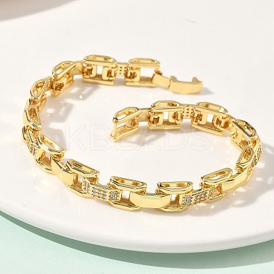 Clear Cubic Zirconia Rectangle Link Chains Bracelet BJEW-G773-03G-1