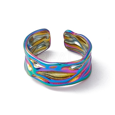 Ion Plating(IP) 304 Stainless Steel Twist Wave Open Cuff Ring for Women RJEW-C045-22M-1