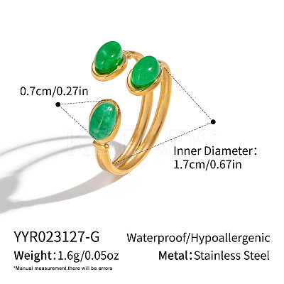 Adjustable 304 Stainless Steel with Natural Aventurine Open Cuff Rings for Women DP8181-2-1