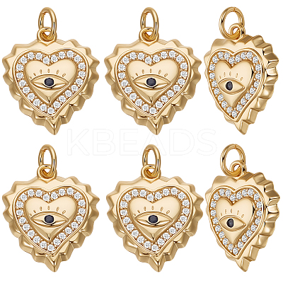 6Pcs Brass Micro Pave Clear & Blue Grade AAA Cubic Zirconia Pendants ZIRC-BBC0002-94-1