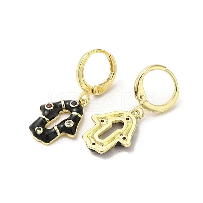 Hamsa Hand Real 18K Gold Plated Brass Dangle Hoop Earrings EJEW-L268-040G-01-1
