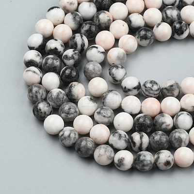 Natural Pink Zebra Jasper Beads Strands X-G-P231-01-10mm-1