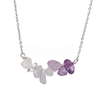 Gradient Color Gemstone Chip Pendant Necklaces NJEW-JN05073-1