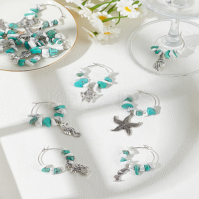 12Pcs 6 Style Synthetic Turquoise Wine Glass Charms AJEW-LP00015-1