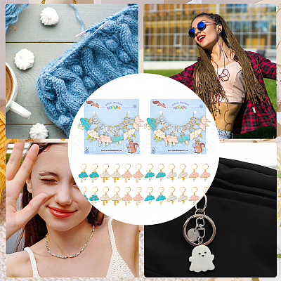 Alloy Enamel Cloud with Raindrop/Lightning Bolt Charm Locking Stitch Markers HJEW-PH01724-1