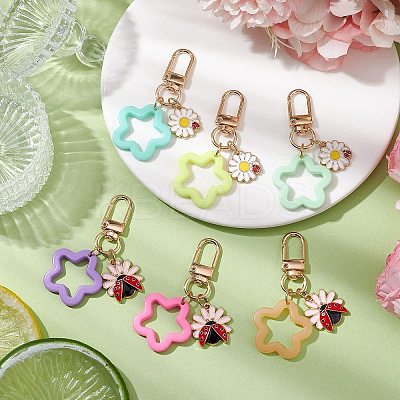 6Pcs 6 Colors Flower Opaque Acrylic Pendant Decorations HJEW-JM02330-1