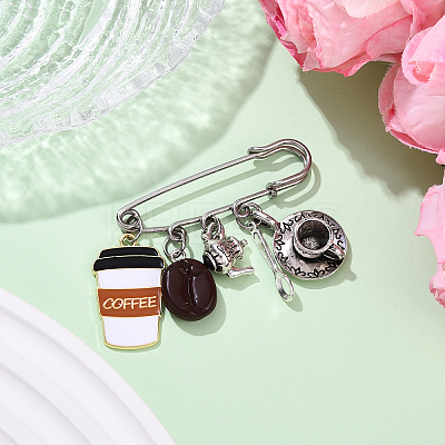 Coffee 304 Stainless Steel Brooch JEWB-YW00002-1