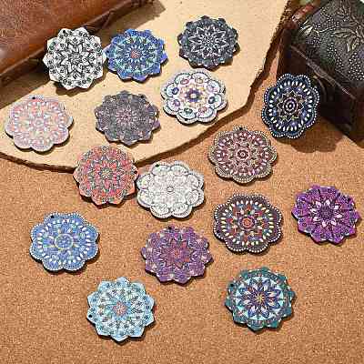 32Pcs 16 Styles Printed Wooden Pendants WOOD-CJ0001-96-1