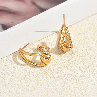 Teardrop with Round Stainless Steel Stud Earrings UU4012-1